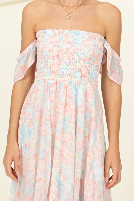 Pastel Florals Smocked Midi Dress Dress