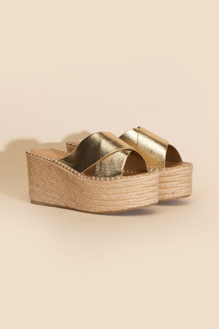 Raffia Platform Slides Sandals