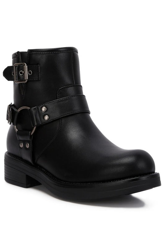 Allux Faux Leather Pin Buckle Boots BLACK Boots