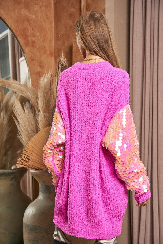 Sequin Sleeve Sweater Knit Tunic Top Sweater