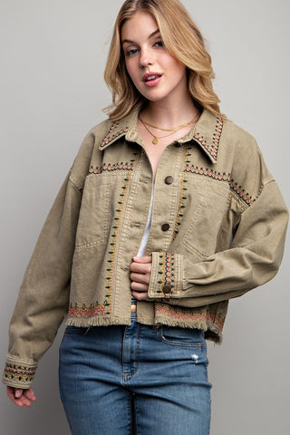 EMBROIDERED WASH COTTON JACKET Jacket