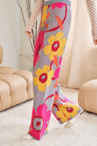 Flower Printed Casual Cozy Full Long Wide Pants Pants