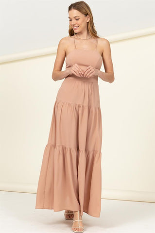 Said Yes Tiered Maxi Dress TAUPE M Dress