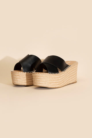 Raffia Platform Slides Sandals