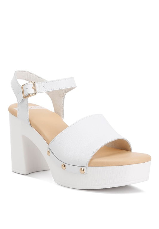 Sawor Recycled Leather High Block Sandals White Sandals