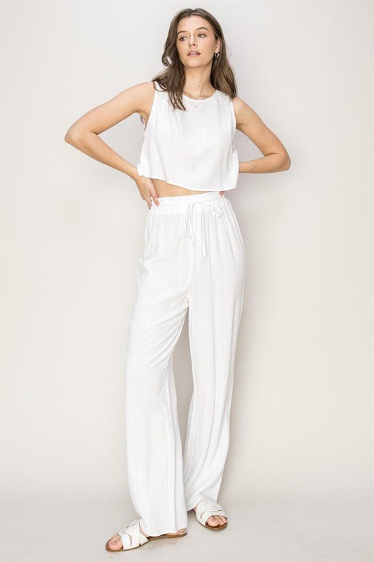 D-Linen Blended Top and Pants Set OFF WHITE Set