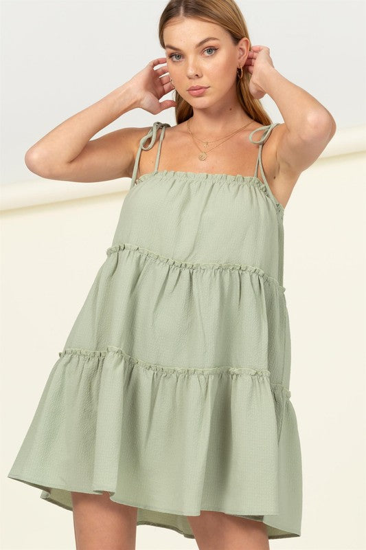 Better Days Tie-Strap Tiered Mini Dress SAGE Dress