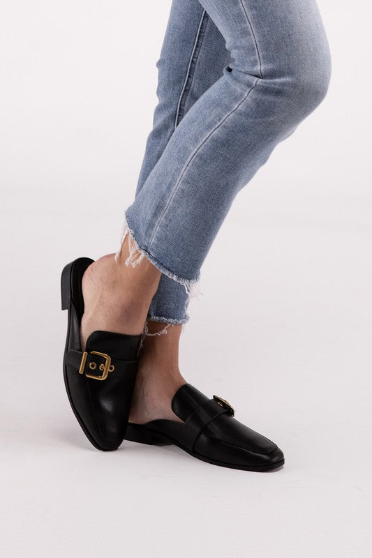 Chantal-S Buckle Backless Slides Loafer Shoes Black loafers