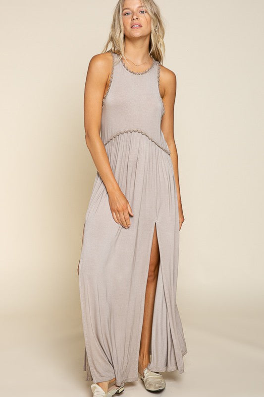 Stone Washed Side Slit Cut Out Maxi Dress Dress