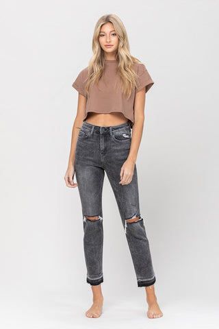 High Rise Released Hem Straight Leg Jeans Jeans