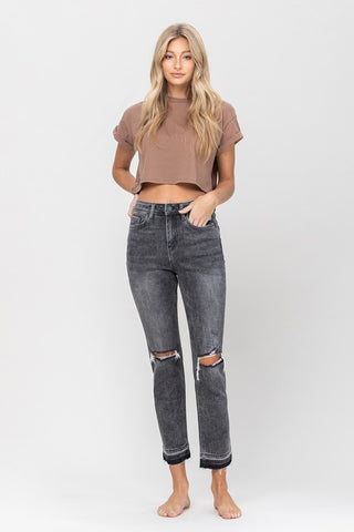 High Rise Released Hem Straight Leg Jeans Jeans