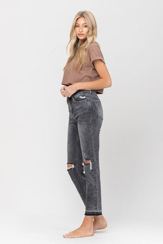 High Rise Released Hem Straight Leg Jeans Jeans