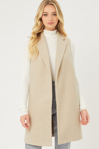 JQ Fleece Long Line Vest OATMEAL vest