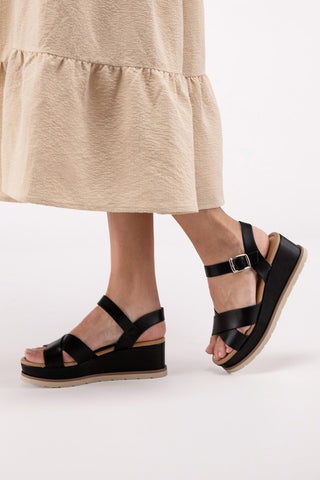 Clever-S Cross Strap Wedge Sandals Black Sandals