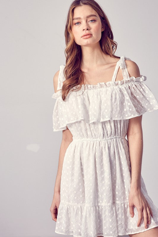 Cold Shoulder Ruffle Dress WHITE Dress