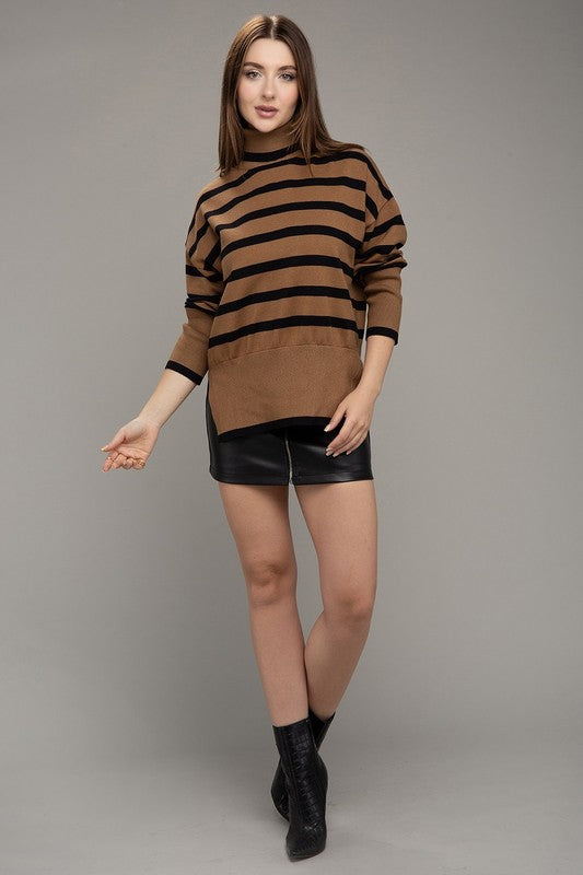 Stripe Turtleneck Knit Sweater