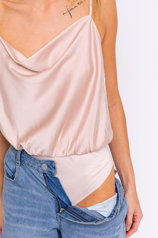 Spaghetti Strap Cowl Neck Bodysuit top