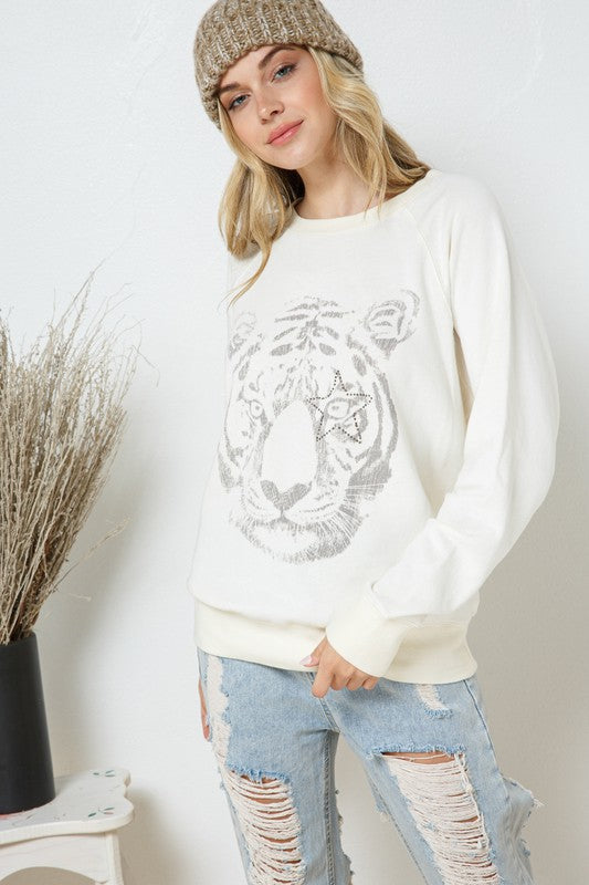 French Terry Tiger Studded Star Graphic Sweatshirt sweatshirt