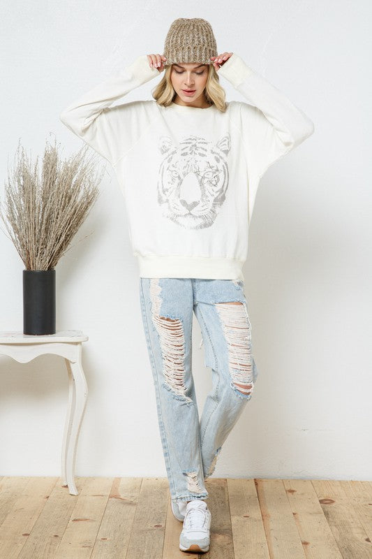 French Terry Tiger Studded Star Graphic Sweatshirt sweatshirt