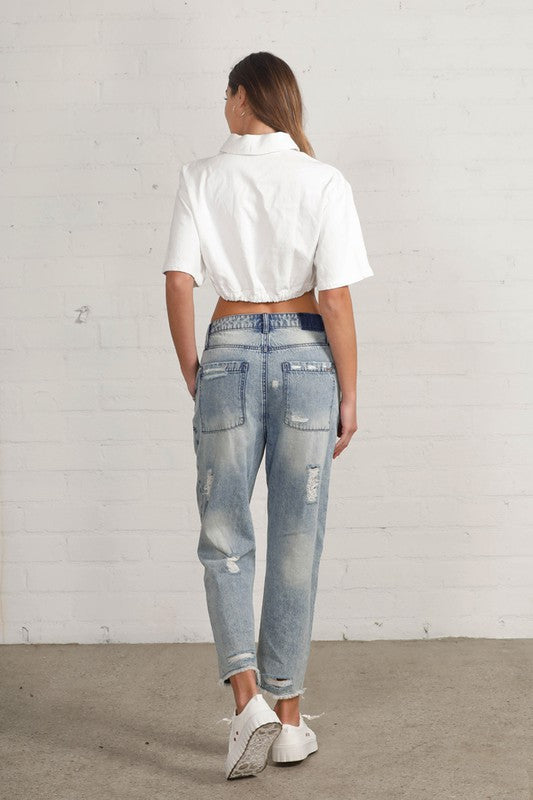 Raw Hem Patched Jeans Jeans