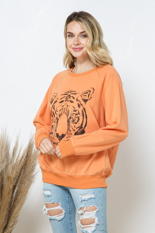 French Terry Tiger Studded Star Graphic Sweatshirt sweatshirt