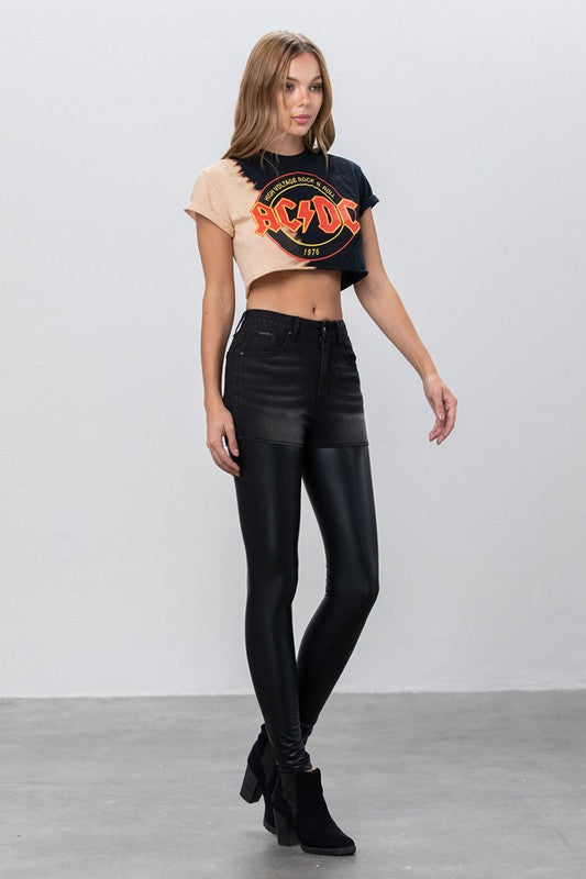 High Rise Leather Denim Pants Pants