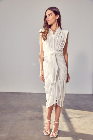 Sleeveless Button Front Tie Dress Dress