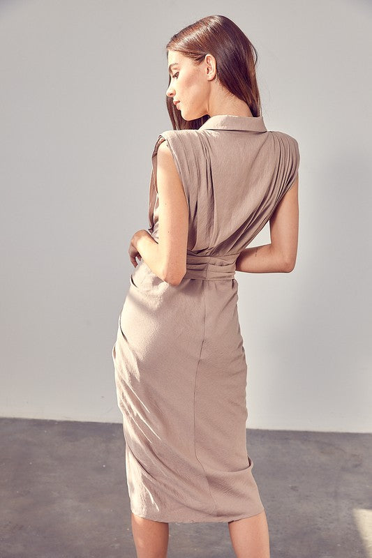 Sleeveless Button Front Tie Dress Dress