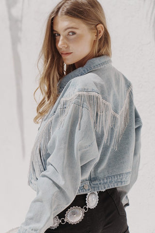 Denim Chevron Fringe Jacket Denim denim jacket