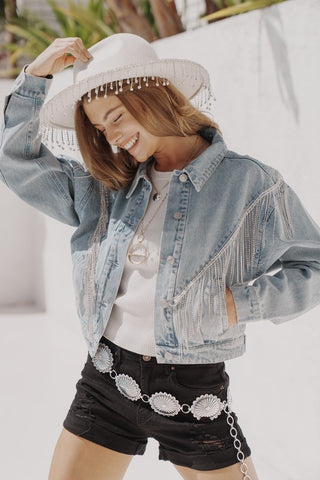 Denim Chevron Fringe Jacket denim jacket