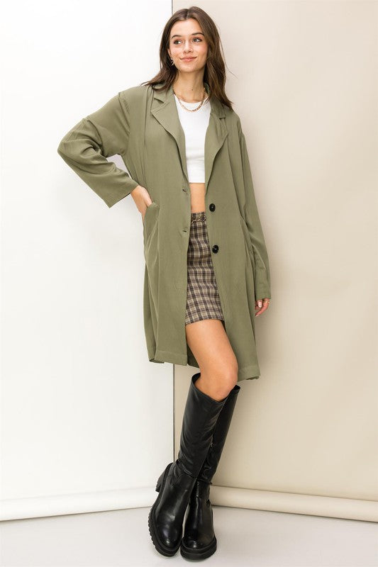 Right Round Button Front Oversized Coat Trench Coat