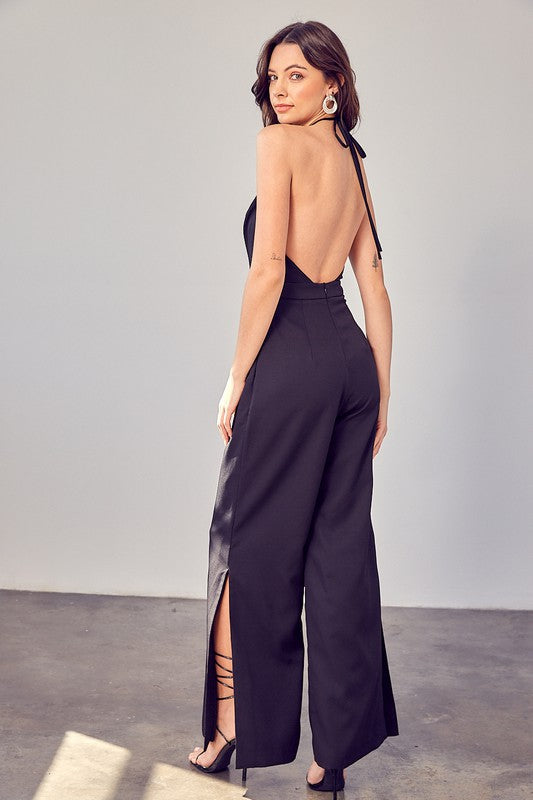 Deep V-Neck Wide Leg Jumpsuit jumper