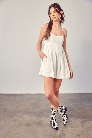 Cotton Jacquard Contrast Detail Romper WHITE Romper