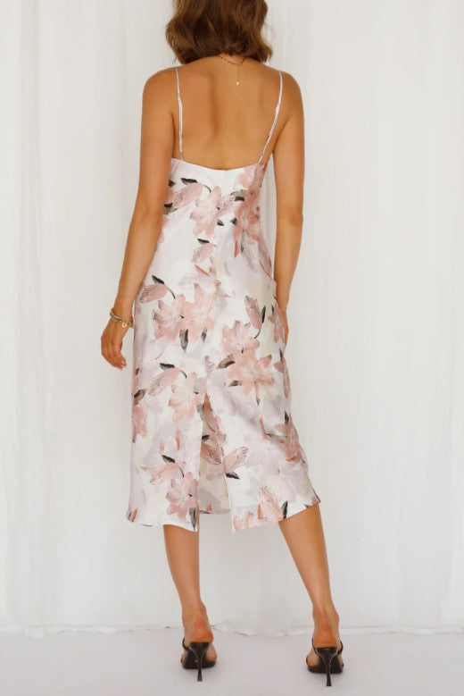 Floral Print Satin Midi Dress Dress