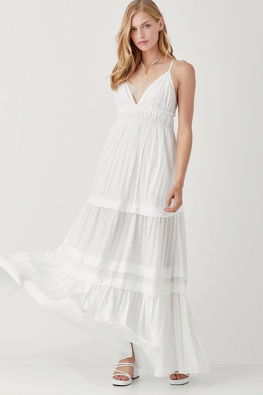 Shirred Ruffle Folded Detail Maxi Dress OFF WHITE Dress