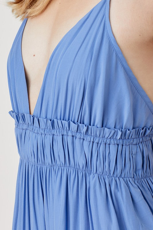 Shirred Ruffle Folded Detail Maxi Dress Dress