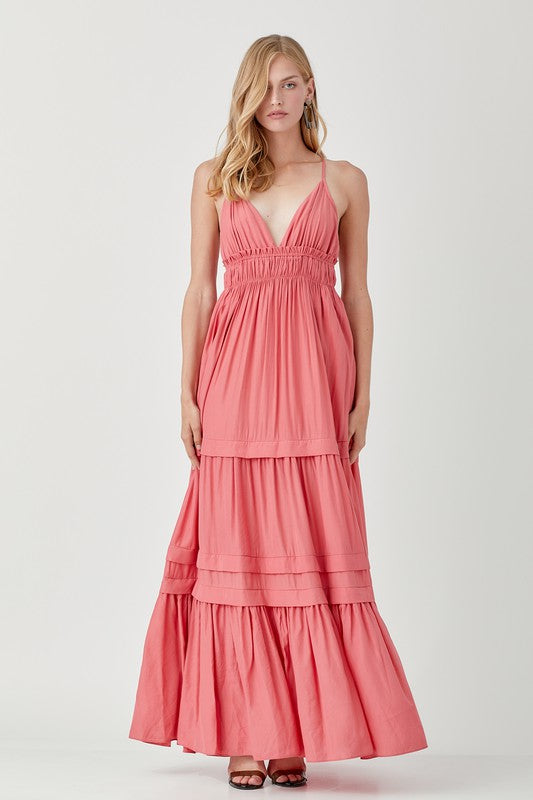 Shirred Ruffle Folded Detail Maxi Dress ROSE Dress