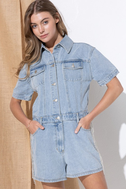 Washed Denim Overall Romper Jumpsuits and Rompers