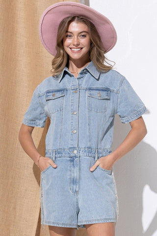 Washed Denim Overall Romper Jumpsuits and Rompers