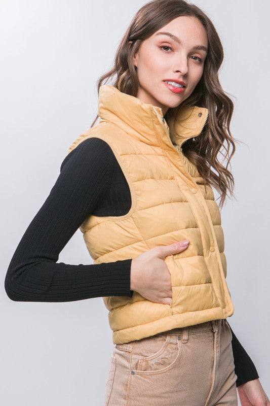 High Neck Zip Up Puffer Vest with Storage Pouch vest