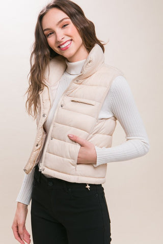 High Neck Zip Up Puffer Vest with Storage Pouch vest