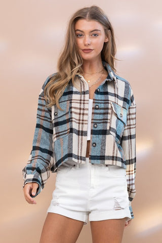 Plaid Crop Shirt Jacket Jacket