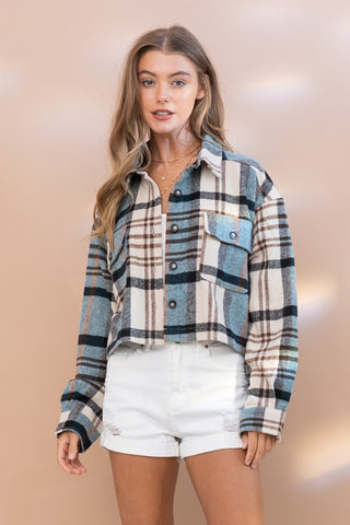 Plaid Crop Shirt Jacket Jacket