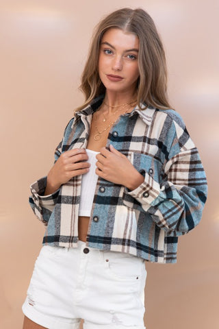 Plaid Crop Shirt Jacket Jacket