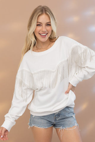 Rhinestone Fringe Pullover Top sweatshirt