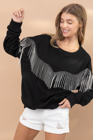 Rhinestone Fringe Pullover Top sweatshirt