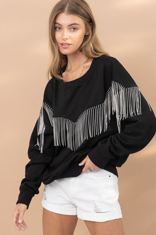 Rhinestone Fringe Pullover Top sweatshirt