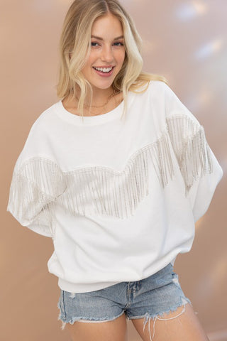 Rhinestone Fringe Pullover Top sweatshirt