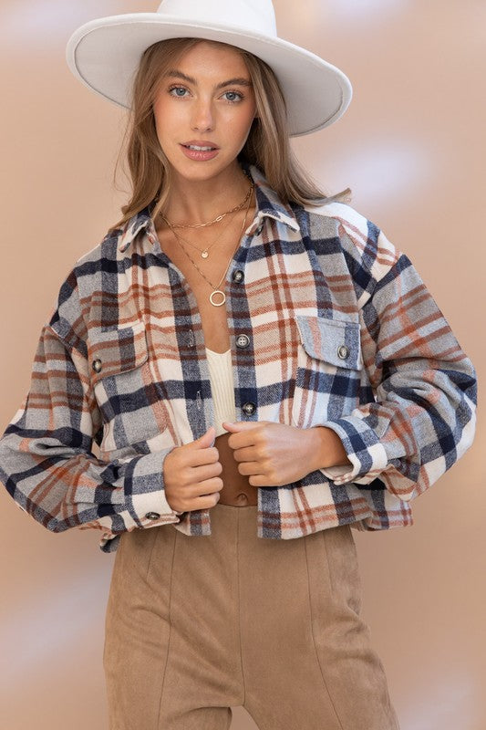 Plaid Crop Shirt Jacket Jacket