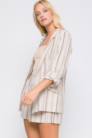 Love Tree Linen Woven Striped Blazer Set